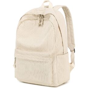 School Backpack for Teens Large Corduroy Bookbag Lightweight 17 inch Laptop Bag for Girls Women Casual High School College (Corduroy-Beige)
