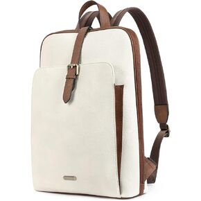 CLUCI Leather Backpack for Women 15.6 inch Laptop Backpack Purse for Women Stylish Work Computer Backpack Casual Daypack Black with Off-white-Brown in Saudi Arabia