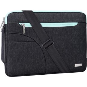 MOSISO Laptop Shoulder Bag Compatible with MacBook Air/Pro, 13-13.3 inch Notebook, Compatible with MacBook Pro 14 inch M3 M2 M1 2023-2021,Polyester Briefcase Sleeve with Front Arc Pocket, Blue