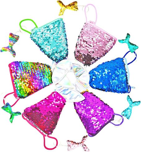 ZSJ Mermaid Tail Sequins Coin Purse Crossbody Coin Wallet Bags for Kids Girls 6pcs with Shiny Sparkling Glitter Tails Mermaid Tail Key chains 6pcs Birthday Party Gifts in Saudi Arabia