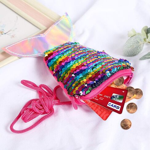 ZSJ Mermaid Tail Sequins Coin Purse Crossbody Coin Wallet Bags for Kids Girls 6pcs with Shiny Sparkling Glitter Tails Mermaid Tail Key chains 6pcs Birthday Party Gifts in Saudi Arabia