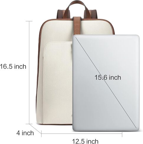 CLUCI Leather Backpack for Women 15.6 inch Laptop Backpack Purse for Women Stylish Work Computer Backpack Casual Daypack Black with Off-white-Brown in Saudi Arabia