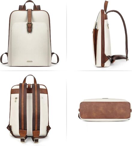 CLUCI Leather Backpack for Women 15.6 inch Laptop Backpack Purse for Women Stylish Work Computer Backpack Casual Daypack Black with Off-white-Brown in Saudi Arabia