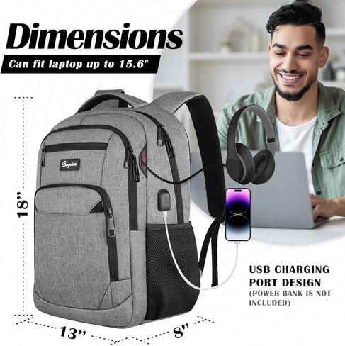 Backpack for Women Men, School Backpacks for Girls Boys Teens, Back Pack with USB Charging Port, College High School Laptop Bookbag Fit 15.6 Inch, Work Business Computer Book Bag, Beige in Saudi Arabia