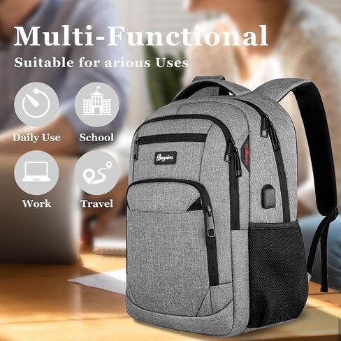 Backpack for Women Men, School Backpacks for Girls Boys Teens, Back Pack with USB Charging Port, College High School Laptop Bookbag Fit 15.6 Inch, Work Business Computer Book Bag, Beige in Saudi Arabia