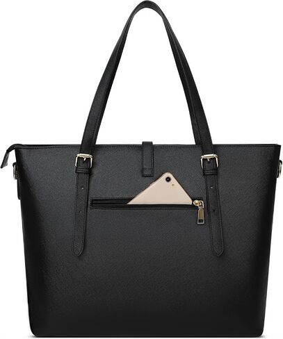 MOSISO Laptop Tote Bag Compatible with MacBook Pro 16 inch 2023-2019 M2 A2780 M1 A2485 Pro/Max A2141,15-15.6 inch Notebook, PU Leather Briefcase with Middle Button & Small Purse&Shoulder Strap, Black in Saudi Arabia