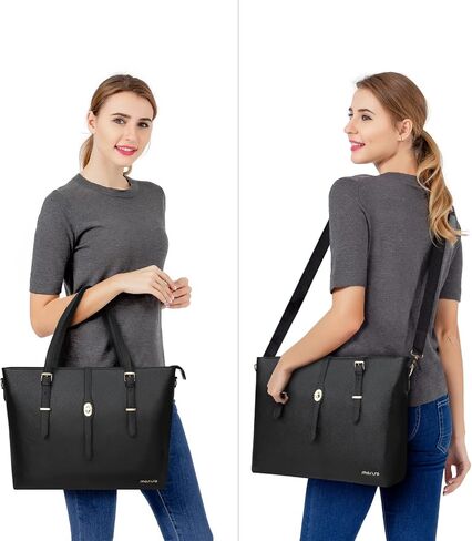 MOSISO Laptop Tote Bag Compatible with MacBook Pro 16 inch 2023-2019 M2 A2780 M1 A2485 Pro/Max A2141,15-15.6 inch Notebook, PU Leather Briefcase with Middle Button & Small Purse&Shoulder Strap, Black in Saudi Arabia