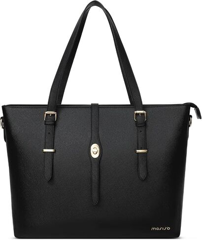 MOSISO Laptop Tote Bag Compatible with MacBook Pro 16 inch 2023-2019 M2 A2780 M1 A2485 Pro/Max A2141,15-15.6 inch Notebook, PU Leather Briefcase with Middle Button & Small Purse&Shoulder Strap, Black in Saudi Arabia