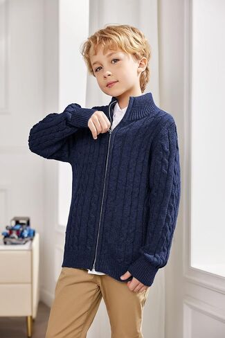 سترة Boyoo Boy's Cardigan Sweater بسحاب كامل ومتماسكة مع جيوب لعمر 4-12 سنة in Kuwait