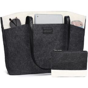 RAVUO Tote Bag for Women, Water Resistant 2PCS Set 15.6 Inch Laptop Bag Work Teacher Purse W Small Portable Pouch