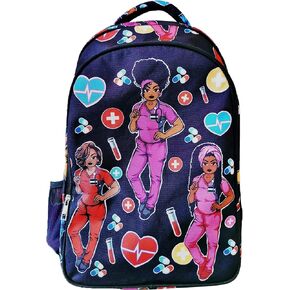 Zana Cuites African American Nurse Backpack: Stylish 17" Laptop Bag with African Print - Durable, High-Capacity, Ideal for Healthcare Pro