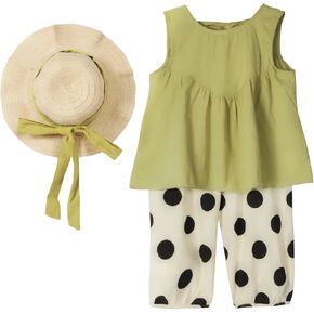 Balatale Toddler Baby Girl Clothes Tie Back Sleeveless Top + Polka Dot Pants Set with Sun Hat 3pcs Summer Outfits Set