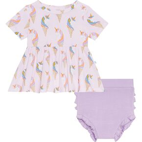 Posh Peanut Two Piece Set - Short Sleeve Peplum Top & Shorts Set - Breathable Viscose from Bamboo Baby Girl Outfits in Saudi Arabia