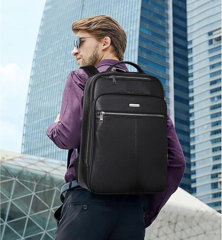 CLUCI Genuine Leather Backpack for Men Slim 15.6 Inch Laptop Large Capacity Business Travel Bag Black in Saudi Arabia