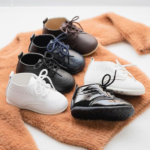 Meckior Infant Baby Boys Girls Classic PU Leather Wedding Loafers Brogue Toddler Oxford Dress Shoes First Steps Walking Flat Lazy Crib Shoe in Kuwait