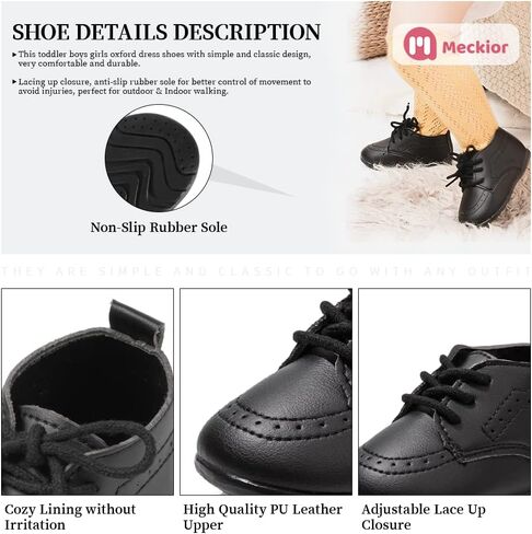 Meckior Infant Baby Boys Girls Classic PU Leather Wedding Loafers Brogue Toddler Oxford Dress Shoes First Steps Walking Flat Lazy Crib Shoe in Kuwait