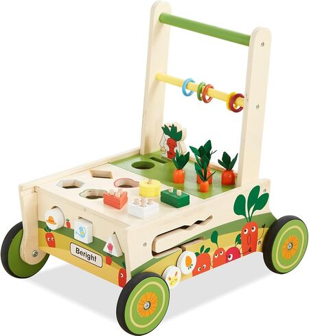 Beright 12-in-1 Wooden Baby Walker, Push and Pull Learning Activity Walker, Multiple Activities Center, Shape Sorting, Grocery Cart Push Toy and Puzzles, Develops Motor Skills & Stimulates in Kuwait