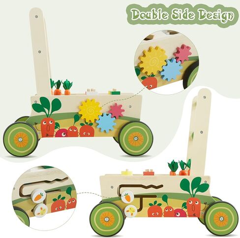 Beright 12-in-1 Wooden Baby Walker, Push and Pull Learning Activity Walker, Multiple Activities Center, Shape Sorting, Grocery Cart Push Toy and Puzzles, Develops Motor Skills & Stimulates in Kuwait