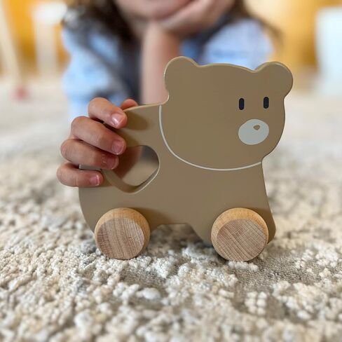 لعبة الدب الخشبية للدفع والسحب من مونتيسوري ماما - لعبة أطفال كلاسيكية لألعاب السحب - نشاط تعليمي - آمنة ومثالية لتنمية المهارات ووقت اللعب الممتع in Kuwait
