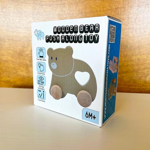 لعبة الدب الخشبية للدفع والسحب من مونتيسوري ماما - لعبة أطفال كلاسيكية لألعاب السحب - نشاط تعليمي - آمنة ومثالية لتنمية المهارات ووقت اللعب الممتع in Kuwait