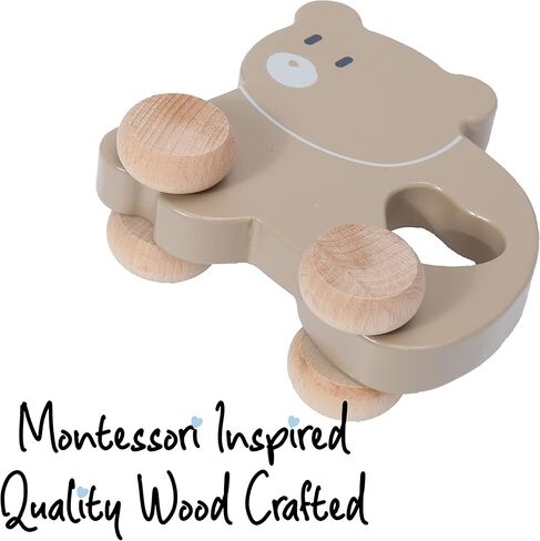 لعبة الدب الخشبية للدفع والسحب من مونتيسوري ماما - لعبة أطفال كلاسيكية لألعاب السحب - نشاط تعليمي - آمنة ومثالية لتنمية المهارات ووقت اللعب الممتع in Kuwait