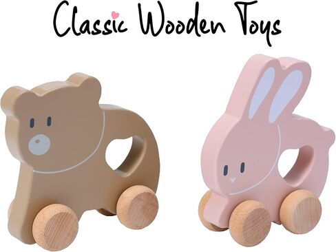 لعبة الدب الخشبية للدفع والسحب من مونتيسوري ماما - لعبة أطفال كلاسيكية لألعاب السحب - نشاط تعليمي - آمنة ومثالية لتنمية المهارات ووقت اللعب الممتع in Kuwait