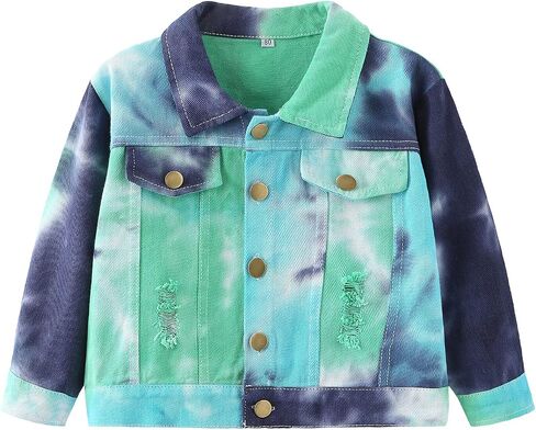 Toddler Baby Boys Girls Fall Clothes Thin Denim Jackets Kids Tie Dye Ripped Jeans Coats Button Down Outerwear in Kuwait