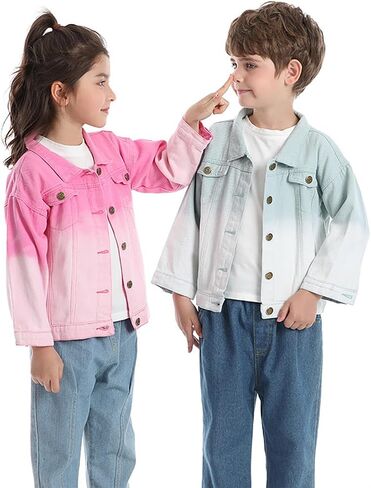 Toddler Baby Boys Girls Fall Clothes Thin Denim Jackets Kids Tie Dye Ripped Jeans Coats Button Down Outerwear in Kuwait