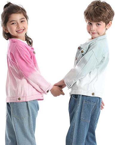 Toddler Baby Boys Girls Fall Clothes Thin Denim Jackets Kids Tie Dye Ripped Jeans Coats Button Down Outerwear in Kuwait