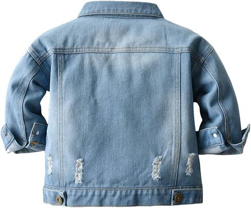 IWEMEK Toddler Baby Boy Girl Denim Jackets Button Down Jeans Jacket Top Coat Ripped Cowboy Outwear Hooded Winter Fall Clothes in Kuwait