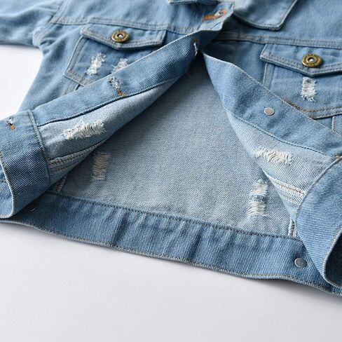 IWEMEK Toddler Baby Boy Girl Denim Jackets Button Down Jeans Jacket Top Coat Ripped Cowboy Outwear Hooded Winter Fall Clothes in Kuwait