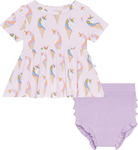 Posh Peanut Two Piece Set - Short Sleeve Peplum Top & Shorts Set - Breathable Viscose from Bamboo Baby Girl Outfits in Kuwait