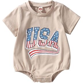 BOUTIKOME Toddler Baby 4th of July Outfit Boy Girl Oversized Romper USA Shirts Shorts Set American Flag Matching Clothes in Saudi Arabia