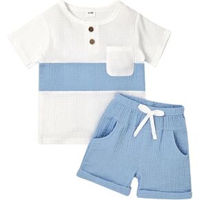 ODIMAME Baby Boy Clothes Toddler Boy Shorts Summer Outfits Patchwork T-Shirt Pocket Short Pants Set 12 Months to 4 Years Old