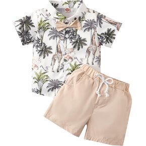 Hnyenmcko Infant Toddler Baby Boy Summer Clothes Short Sleeve Dinosaur Print Button Down Shirt Shorts Set Hawaiian Outfit