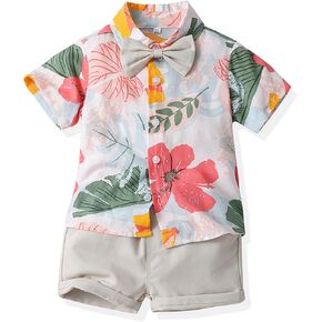 Toddler Baby Boy Summer Outfits Shorts Sleeve Button Down Shirt Top Casual Shorts Suits Beach Clothes Set