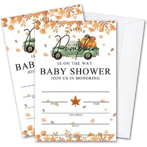 Fall Little Pumpkin Baby Shower Invitations Sweet Pumpkin is on the Way, Fall Leaves, Autumn Theme, Pack of 20 Fill-in Invitation Cards & 20 Envelopes, 4''X6'', Gender Reveal Neutral - JY019 in Kuwait