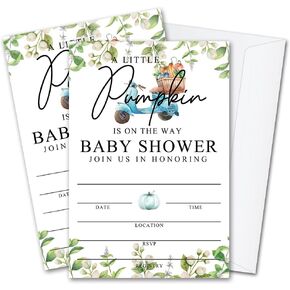 Fall Little Pumpkin Baby Shower Invitations Sweet Pumpkin is on the Way, Fall Leaves, Autumn Theme, Pack of 20 Fill-in Invitation Cards & 20 Envelopes, 4''X6'', Gender Reveal Neutral - JY017 in Kuwait