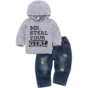 fhutpw Toddler Baby Boy Outfits Hoodie Sweatshirts & Jeans Clothes Set Fall Winter 6 9 12 18 24 Months in Saudi Arabia