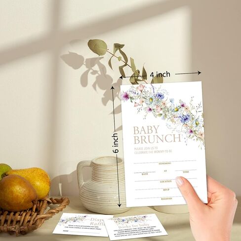 Apankiw Wildflower Baby Brunch Baby Shower Invitations with Envelopes and Diaper Sweepstakes and Baby Book Cards Pack of 25 Each, Gender Reveal Party Baby Shower Activities Supplies -TZC008 in Kuwait