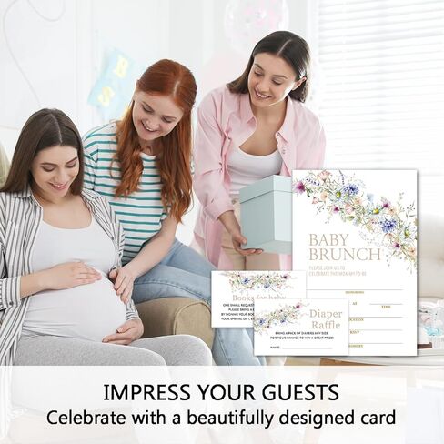 Apankiw Wildflower Baby Brunch Baby Shower Invitations with Envelopes and Diaper Sweepstakes and Baby Book Cards Pack of 25 Each, Gender Reveal Party Baby Shower Activities Supplies -TZC008 in Kuwait