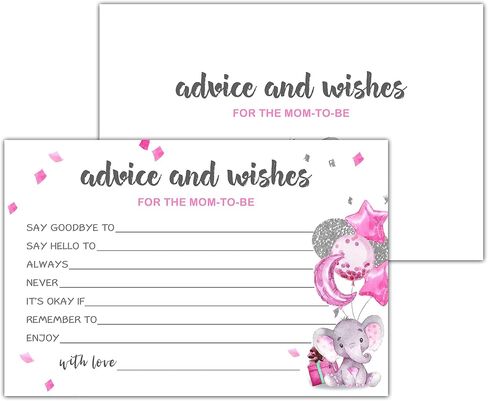 Pink Elephant Advice And Wishes Cards For The Mom-To-Be, Baby Advice Cards For New Mom, Baby Shower Party Game,Decorations Party Supply，25 Cards(bb007-JYK 006) in Saudi Arabia