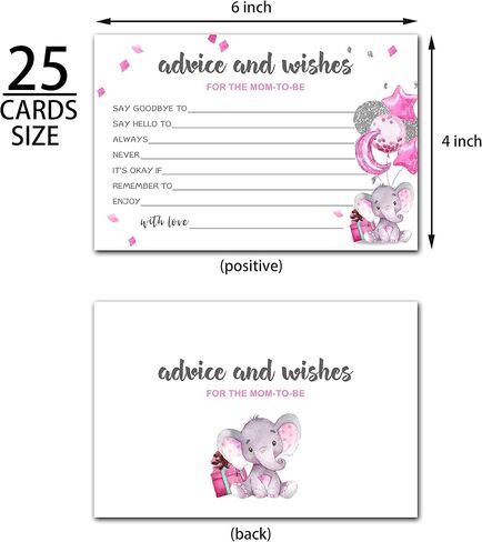 Pink Elephant Advice And Wishes Cards For The Mom-To-Be, Baby Advice Cards For New Mom, Baby Shower Party Game,Decorations Party Supply，25 Cards(bb007-JYK 006) in Saudi Arabia