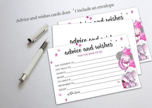 Pink Elephant Advice And Wishes Cards For The Mom-To-Be, Baby Advice Cards For New Mom, Baby Shower Party Game,Decorations Party Supply，25 Cards(bb007-JYK 006) in Saudi Arabia