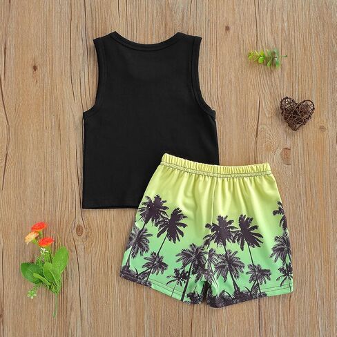 Rtnnsbbfcm Toddler Baby Boy Summer Clothes Sleeveless Letter Print Vest Top Palm Dinosaur Shorts 2Pcs Casual Outfit in Saudi Arabia
