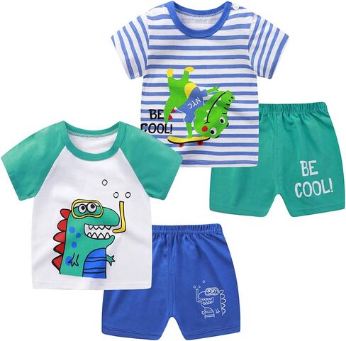 Toddler Boys T-shirt and Shorts Set 4 PCs Outfit Baby Summer Clothes in Kuwait