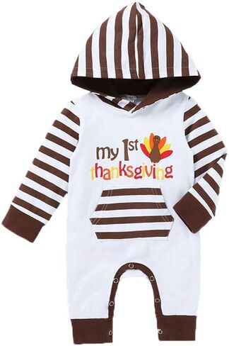 بدلة رومبير مخططة وأكمام طويلة لحديثي الولادة من البنات الصبيان My 1st Christmas مع جيب الكنغر in Kuwait