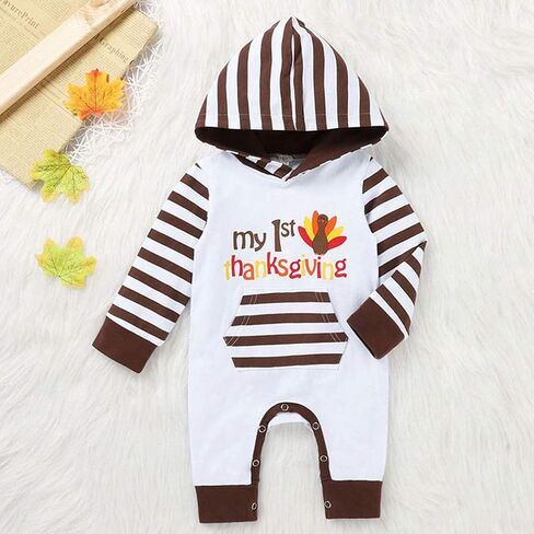 بدلة رومبير مخططة وأكمام طويلة لحديثي الولادة من البنات الصبيان My 1st Christmas مع جيب الكنغر in Kuwait