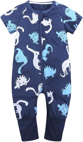 ZFTTZYMX Baby Boys Graphic Zipper Romper Baby Cotton Bodysuit Jumpsuit Short Sleeve Pajamas in Kuwait