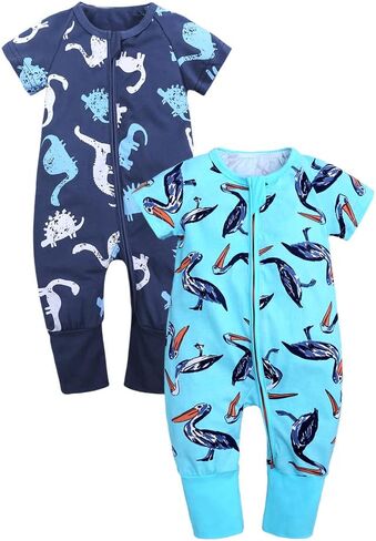 ZFTTZYMX Baby Boys Graphic Zipper Romper Baby Cotton Bodysuit Jumpsuit Short Sleeve Pajamas in Kuwait